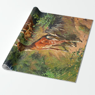 Twee herten en een lief reekalf in het bos decoupa cadeaupapier