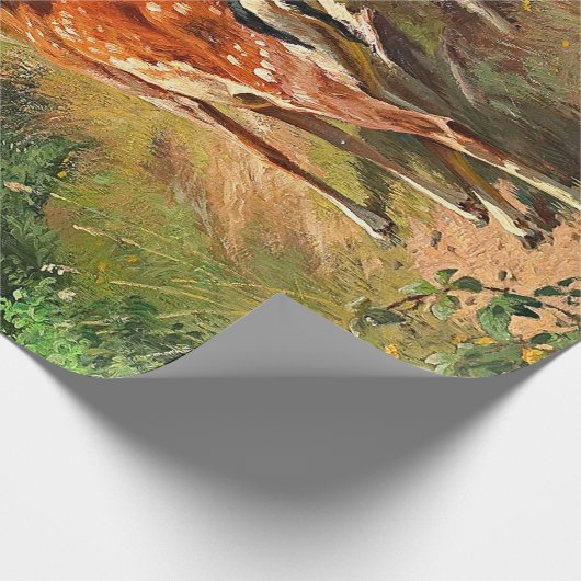 Twee herten en een lief reekalf in het bos decoupa cadeaupapier (Hoek)