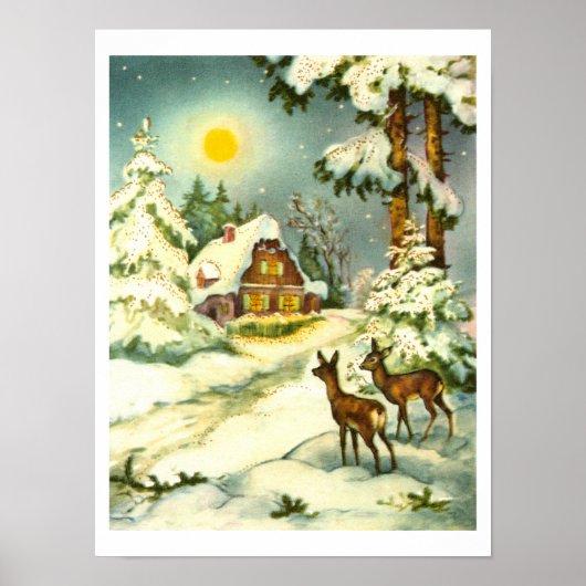 Twee herten in de sneeuw poster (Voorkant)