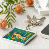 Twee herten in een groen bos sleutelhanger (Zijkant)