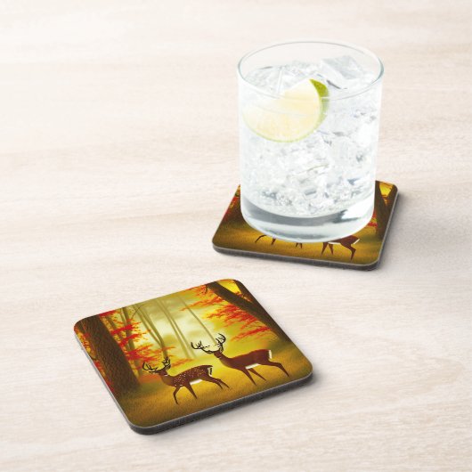 Twee herten in een Herfstbos / Bossen Bier Onderzetter (Rechterzijde)