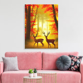 Twee herten in een Herfstbos / Bossen Canvas Afdruk (Insitu (Woonkamer))