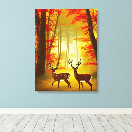Twee herten in een Herfstbos / Bossen Canvas Afdruk (Insitu (Houten vloer))