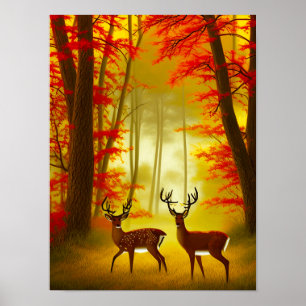 Twee herten in een Herfstbos / Bossen Poster