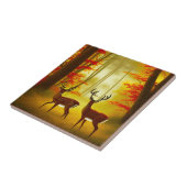 Twee herten in een Herfstbos / Bossen Tegeltje (Zijkant)