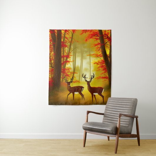 Twee herten in een Herfstbos / Bossen Wandkleed (In situ)