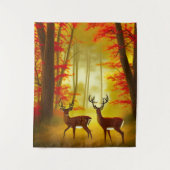 Twee herten in een Herfstbos / Bossen Wandkleed (Voorkant)