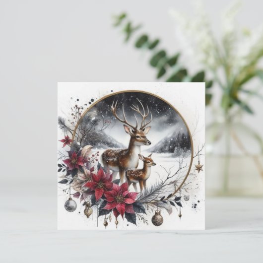 twee herten Kerstkaart plat (Staand voorkant)