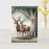 Twee herten met gebeeldhouwd hart en namen kaart (Gele Bloem)