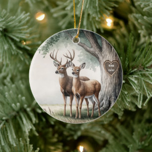 Twee herten voor 1e getrouwde kerst keramisch ornament