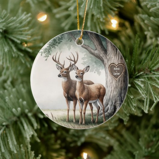 Twee herten voor 1e getrouwde kerst keramisch ornament (Boom)