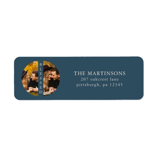 Twee het Blauwe Adres van de Terugkeer van de Foto Etiket (Voorkant)