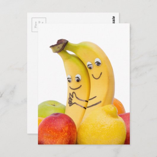 Twee het houden van bananen met ogen en mond briefkaart (Voorkant / Achterkant)