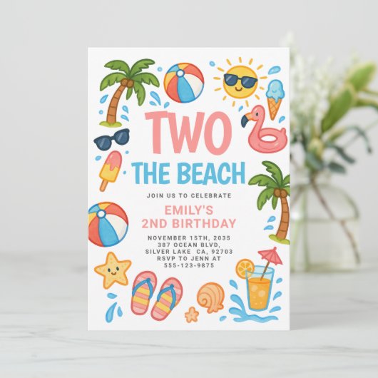 Twee het strand Tropical 2e verjaardagsfeest Kaart (Staand voorkant)