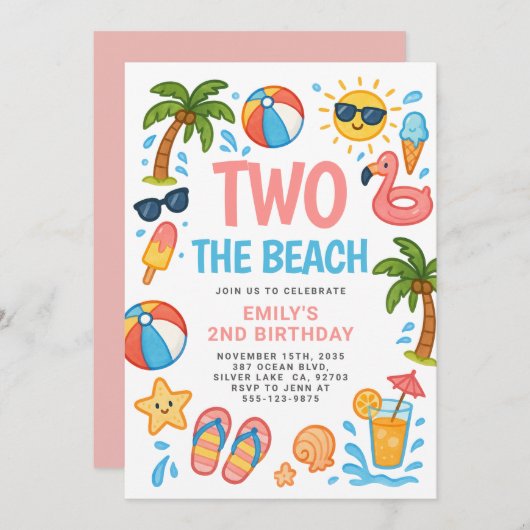 Twee het strand Tropical 2e verjaardagsfeest Kaart (Voorkant / Achterkant)