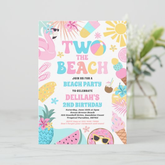 Twee Het Strand Zomer 2e Verjaardag Strand Party Kaart (Staand voorkant)