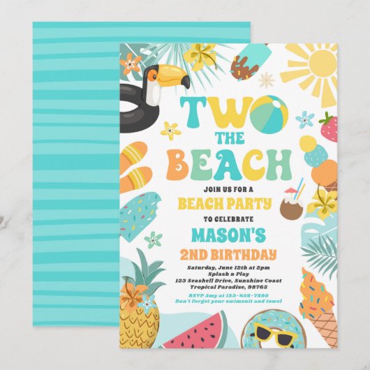 Twee Het Strand Zomer 2e Verjaardag Strand Party Kaart (Voorkant / Achterkant)