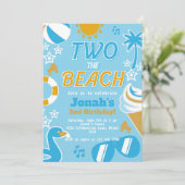 Twee het Strandfeest 2e Verjaardag Jongen zomer Kaart (Staand voorkant)