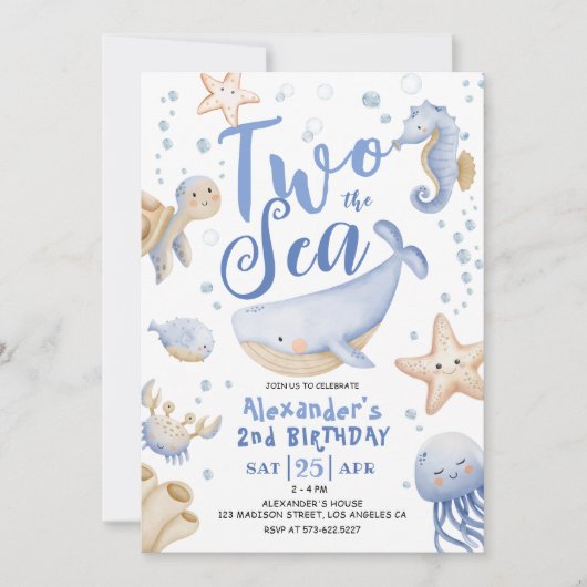 Twee Het Zee 2e Verjaardag Jongen Blauw Schattigee Kaart (Voorkant)