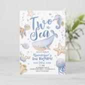 Twee Het Zee 2e Verjaardag Jongen Blauw Schattigee Kaart (Staand voorkant)
