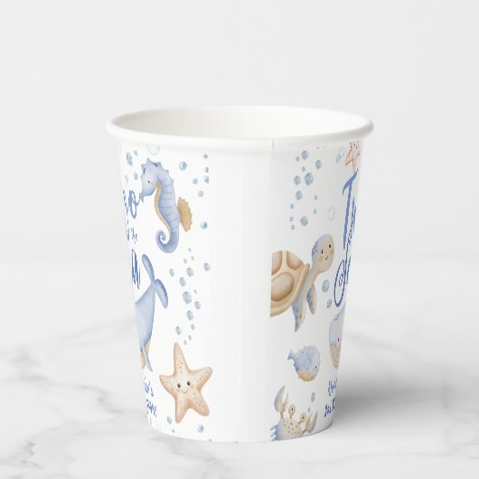 Twee Het Zee 2e Verjaardag Jongen Blauw Schattigee Papieren Bekers (Rechts)