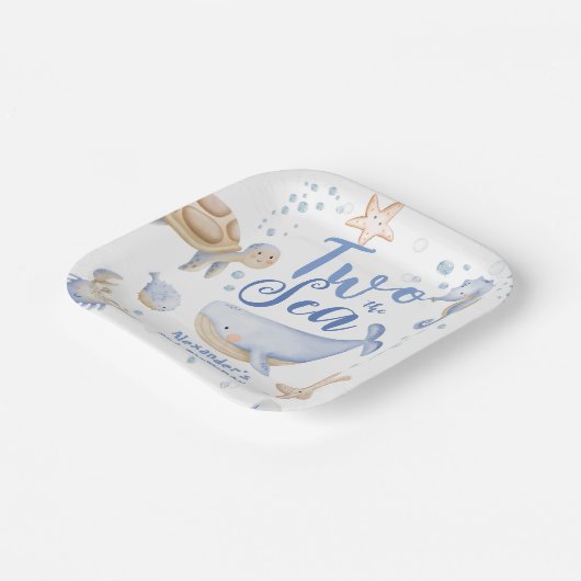 Twee Het Zee 2e Verjaardag Jongen Blauw Schattigee Papieren Bordje (Gebogen)