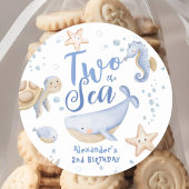 Twee Het Zee 2e Verjaardag Jongen Blauw Schattigee Ronde Sticker