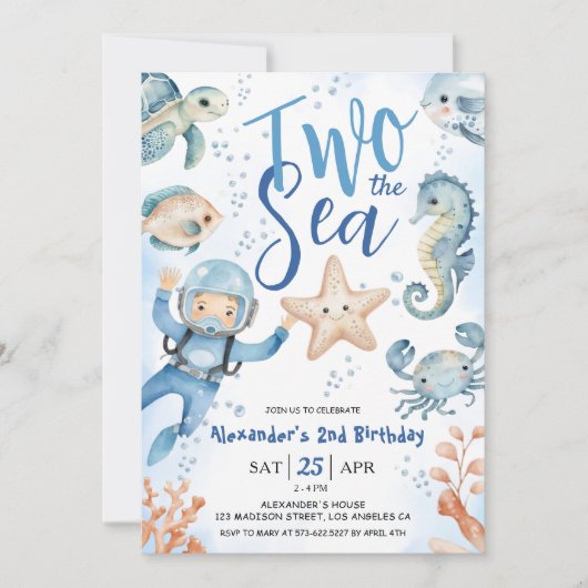 Twee het Zee! 2e Verjaardag Jongen Schattige Blue  Kaart (Voorkant)