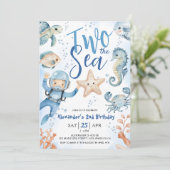 Twee het Zee! 2e Verjaardag Jongen Schattige Blue  Kaart (Staand voorkant)