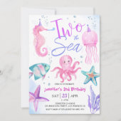 Twee Het Zee 2e Verjaardag Meisje Roze Oceaan Kaart (Voorkant)