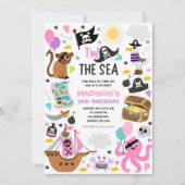 Twee Het Zee Meisje Roze Pirate 2e Verjaardagsfees Kaart (Voorkant)