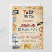 Twee Het Zee Piratenschip 2e Verjaardagsfeestje Kaart (Voorkant)