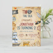 Twee Het Zee Piratenschip 2e Verjaardagsfeestje Kaart (Staand voorkant)