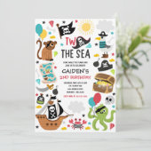 Twee Het Zee Piratenschip 2e Verjaardagsfeestje Kaart (Staand voorkant)