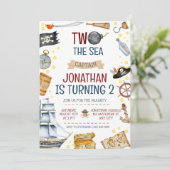 Twee Het Zee Piratenschip 2e Verjaardagsfeestje Kaart (Staand voorkant)