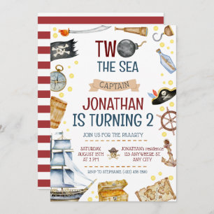 Twee Het Zee Piratenschip 2e Verjaardagsfeestje Kaart