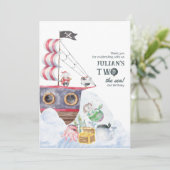 Twee Het Zee Piratenschip Zeemeermin 2e Verjaardag Bedankkaart (Staand voorkant)