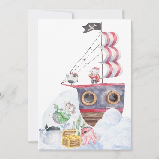 Twee Het Zee Piratenschip Zeemeermin 2e Verjaardag Bedankkaart (Achterkant)