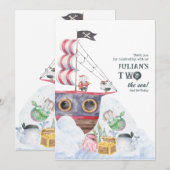 Twee Het Zee Piratenschip Zeemeermin 2e Verjaardag Bedankkaart (Voorkant / Achterkant)