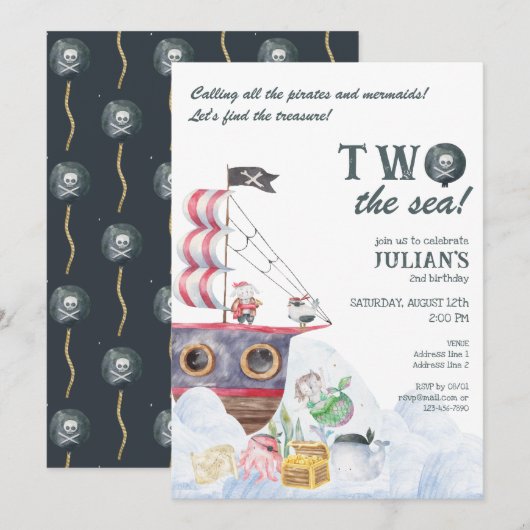 Twee Het Zee Piratenschip Zeemeermin 2e Verjaardag Kaart (Voorkant / Achterkant)