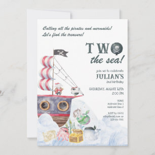 Twee Het Zee Piratenschip Zeemeermin 2e Verjaardag Kaart