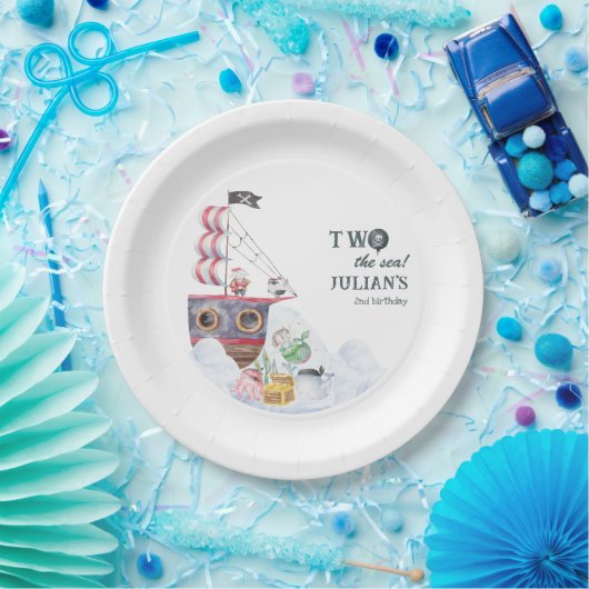 Twee Het Zee Piratenschip Zeemeermin 2e Verjaardag Papieren Bordje (Feest)