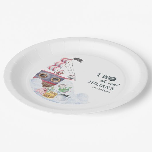 Twee Het Zee Piratenschip Zeemeermin 2e Verjaardag Papieren Bordje (Gekanteld)