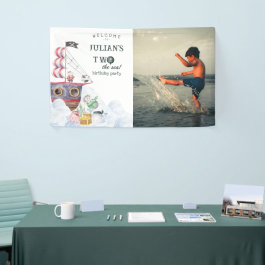 Twee Het Zee Piratenschip Zeemeermin 2e Verjaardag Spandoek (Beurs)