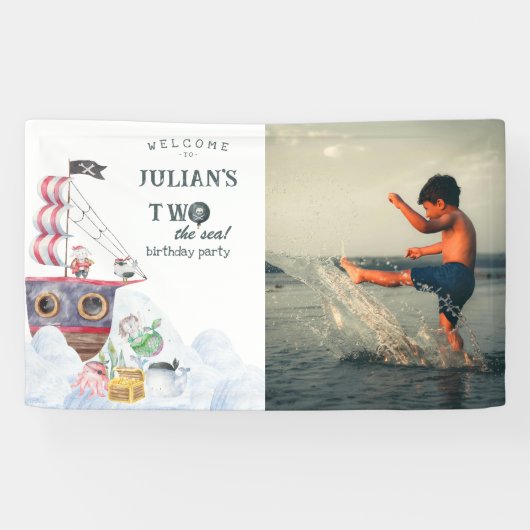 Twee Het Zee Piratenschip Zeemeermin 2e Verjaardag Spandoek (Horizontaal)