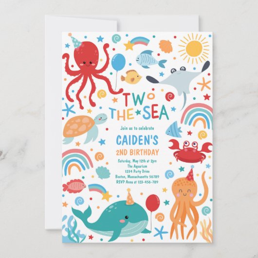 Twee Het Zee Schattige Zee Wezens 2e Verjaardagsfe Kaart (Voorkant)