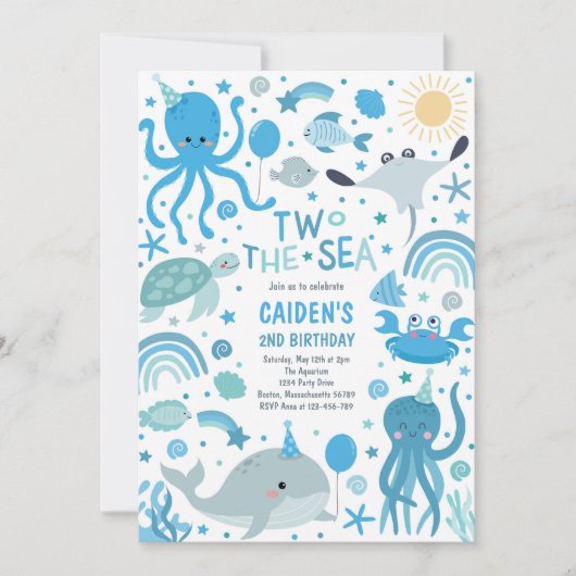 Twee Het Zee Schattige Zee Wezens 2e Verjaardagsfe Kaart (Voorkant)