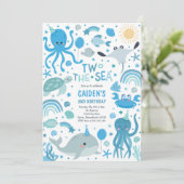 Twee Het Zee Schattige Zee Wezens 2e Verjaardagsfe Kaart (Staand voorkant)