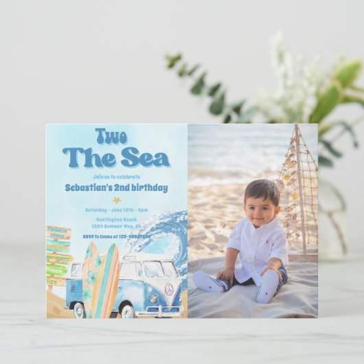 Twee Het Zee Surf Beach 2e Verjaardag Foto Kaart (Staand voorkant)