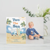 Twee Het Zee Surf Beach 2e Verjaardagsfeestfoto Kaart (Staand voorkant)